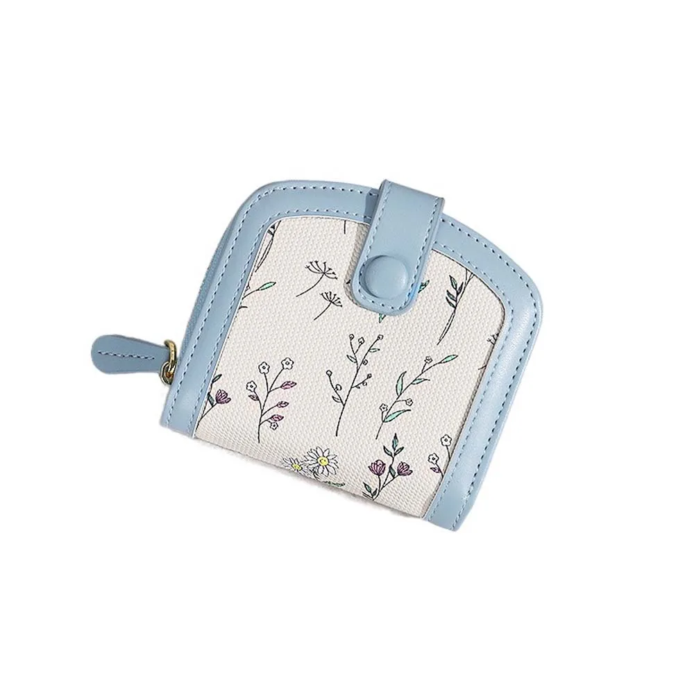 플로럴 프린트 미니 동전 지갑 다기능 ID 신용카드 PU 가죽 숏 월렛 지퍼 파우치 소형 카드 홀더 여성용
