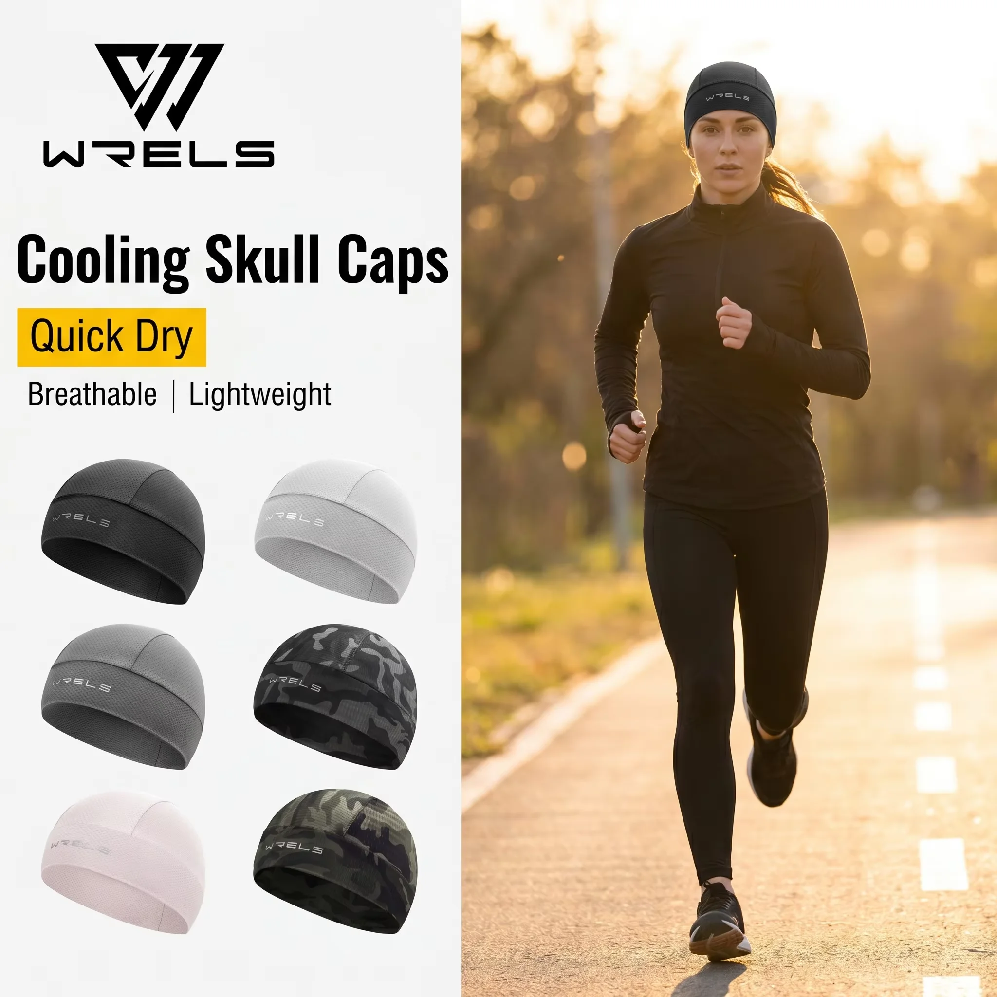 WRELS Cooling Skull Cap Breathable Quick Dry Helmet Liner Prevent Scalp Rubbing Elastic Beanie Hat Men Women Cycling Cap