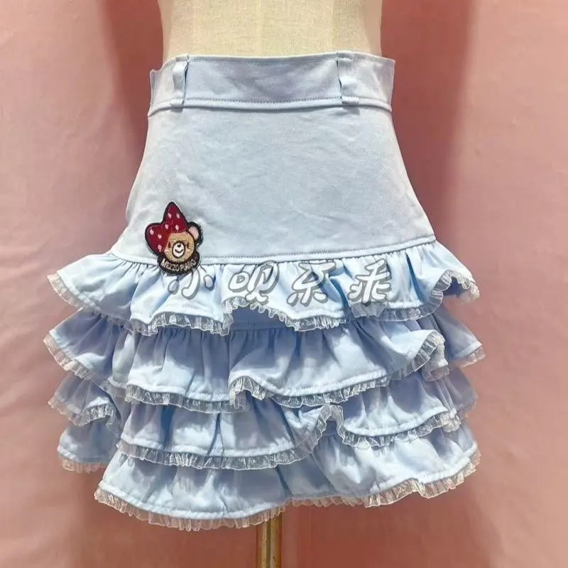 Pure Cotton Japanese Cute Lolita Y2k Skirt Sweet Girl Daughter Clothing Multi-layer Folding Cake Skirts Student Kawaii Clothes