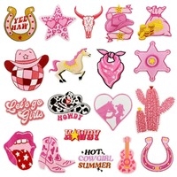 Pink West Cowgirl Tongue Horse Star Iron-on Sew Embroidery Badge Patches DIY T-shirt Hat Backpack Clothing Appliques Sticker