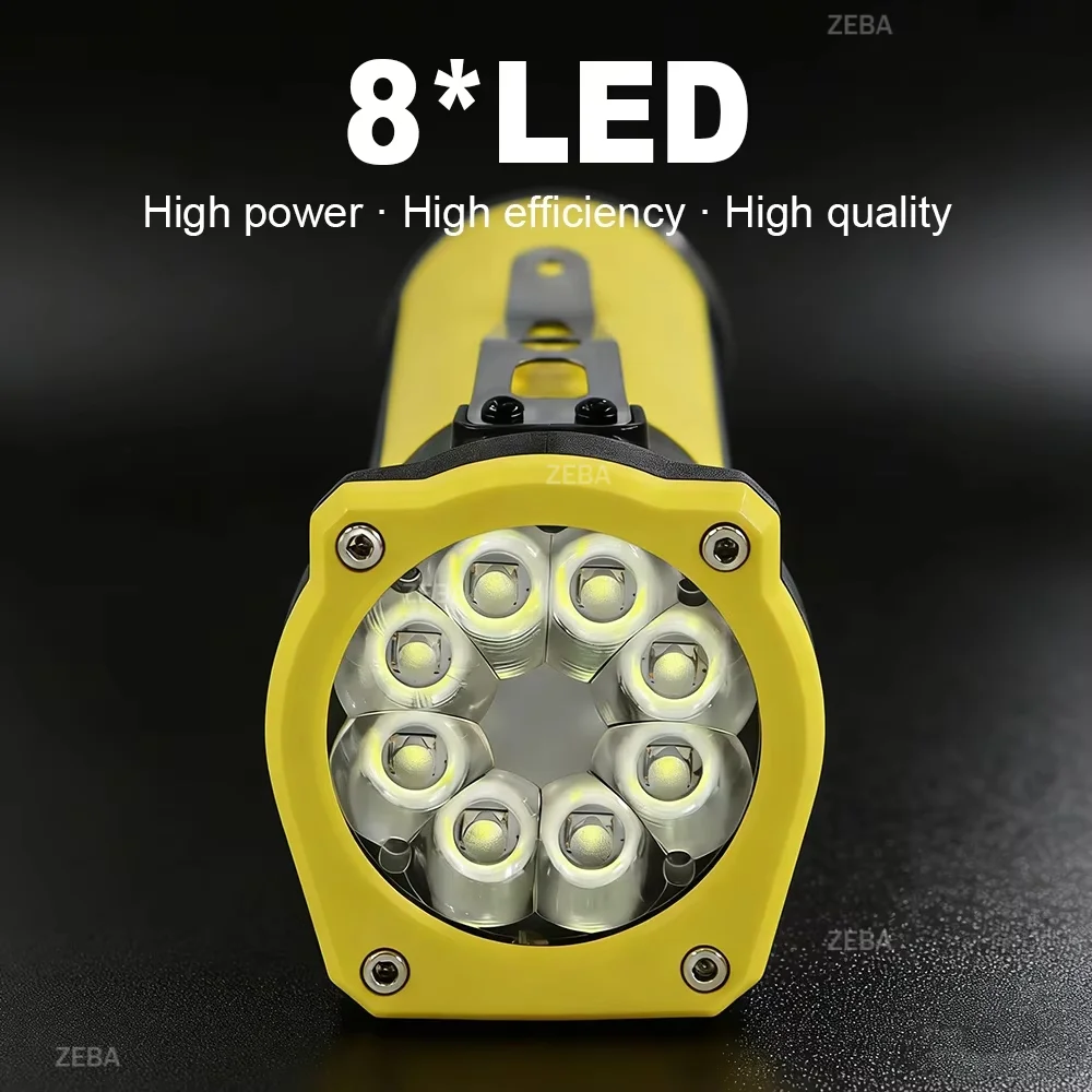 8LED High Power Flashlight LED Work Light Rechargeable Head Folds Magnetic Suction 18650 Battery For Mechanical Workshop Lantern
