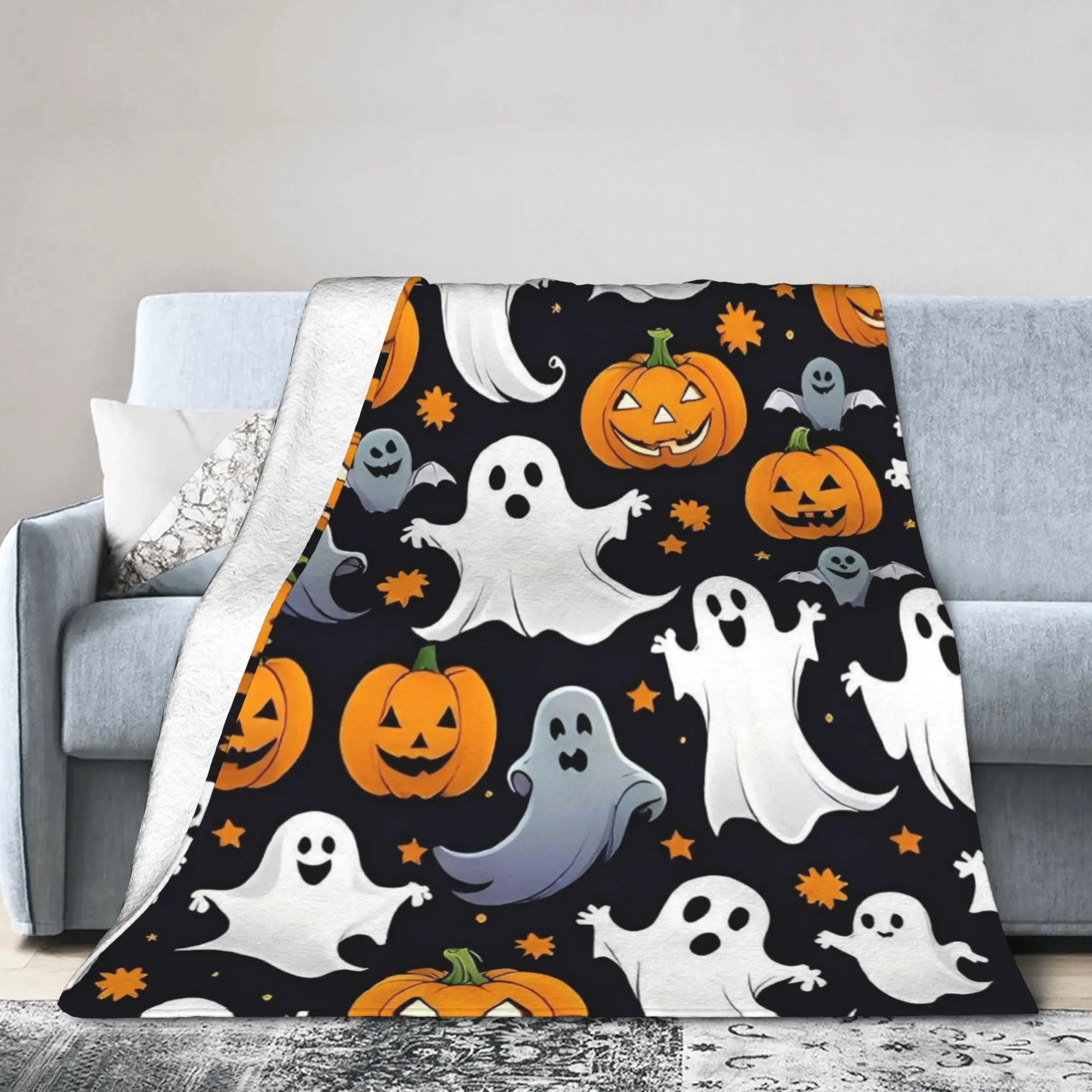 Ghosts Halloween Pumpkin Flannel Blankets  Funny Throw Blankets for  Sofa Bedding Lounge 125*100cm Quilt