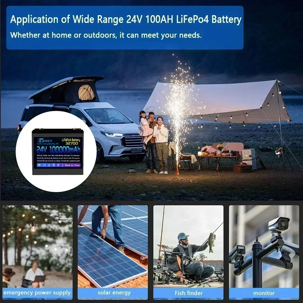 

24V 150AH LiFePO4 32700 Battery Built-in 120A BMS RV Rechargeable Lithium Iron Phosphate, Solar Marine Overland Off-Grid Battery