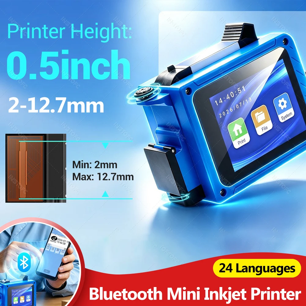 Mini Bluetooth Portable Inkjet Printer & Black, White Ink Cartridge for ext Batch Number Logo Image Date Smart via App Print