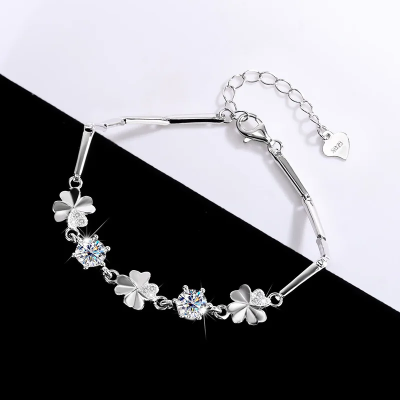 

New S925 sterling silver moissanite lucky flower bracelet for women fashion all-match light luxury party Valentine's Day gift