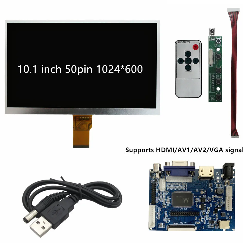 

10,1-дюймовый ЖК-дисплей с экраном 1024*600, совместимый с VGA/AV/HDMI, плата управления драйвером, многофункциональный комплект дисплея для Raspberry Pi