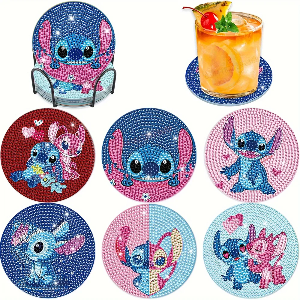 

New Arrival Cute Blue Alien Diamond Painting Coasters with Holder, DIY Creative Cartoon Character Souvenirs Hot Selling Home