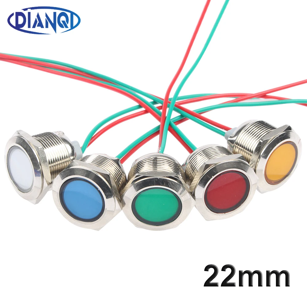 

1PC 22mm LED Metal Indicator Light 3-6V 12-24V 110-220V Waterproof Signal Lamp Instruction Dot Light Red Yellow Blue Green White