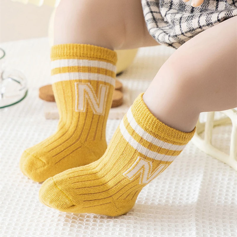 3Pairs Children Knit Socks Soft Cotton Letter Kids Long Knee High Sock Infant Toddler Baby Boys Girls Cute Stripe Socken