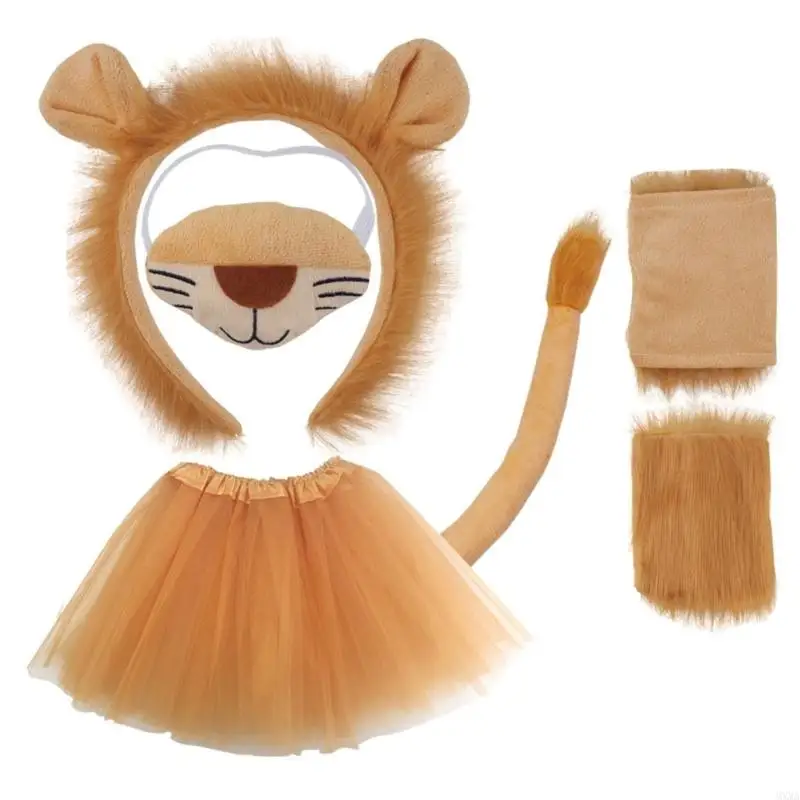 

MXMA Halloween Lion Dress up Kits Lion Hairband Tail Skirt, Bowtie, Animal Cosplay Costume for Kid Birthday Halloween