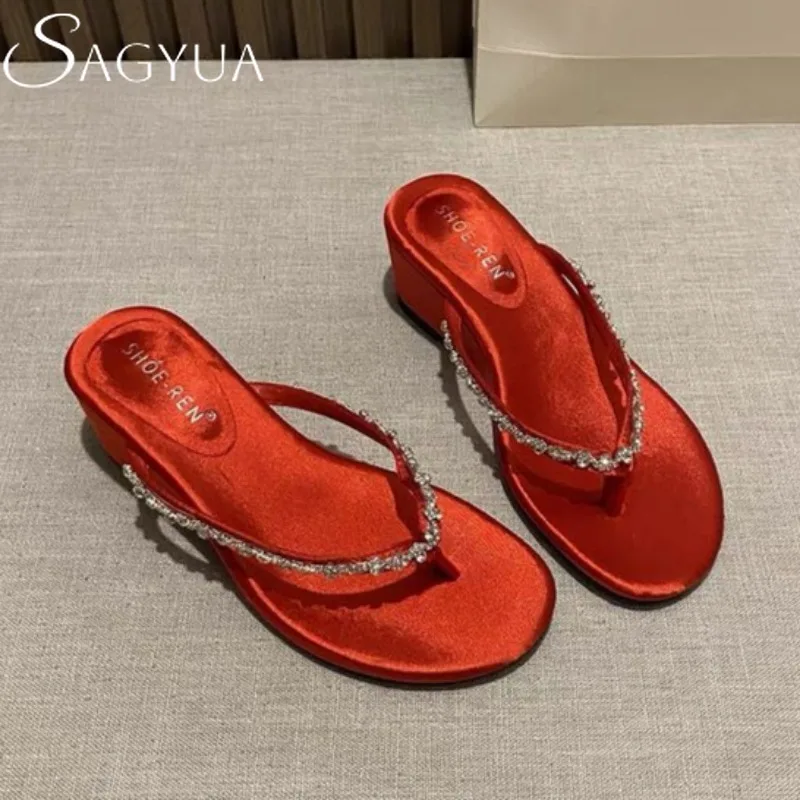 

Crystal Flip Flops Women Slippers Heeled Sandals Wedges Loafers Shoes 2025 Trend Dress Summer Elegant Comfort Sandalias De Mujer