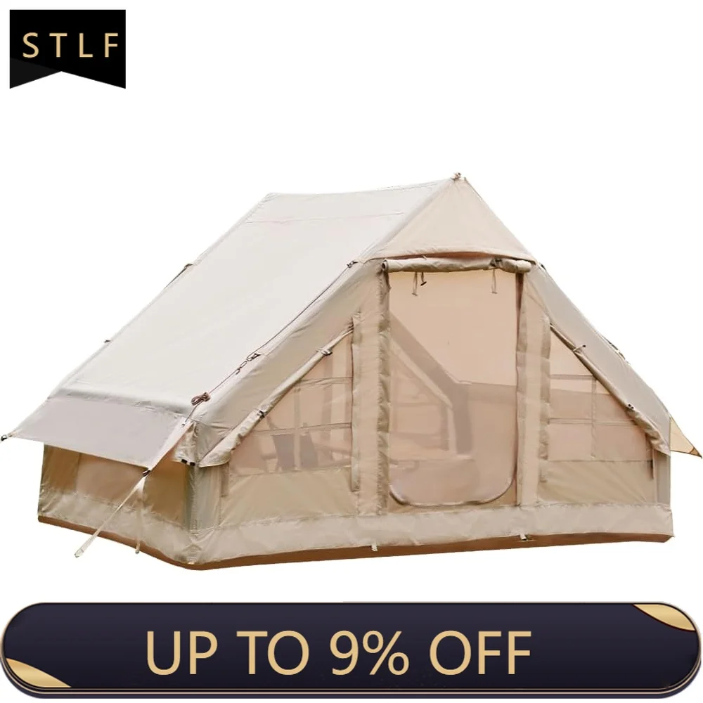 Inflatable Tent 4-6 Person 4-Season Waterproof Windproof Oxford Fabric Luxury Cabin Glamping Tent Easy Setup with Carry Bag