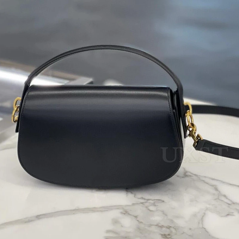 French Elegant Half Moon Bag Bright Face Leather Semicircle Crossbody Bag Light Luxury Chic Handbag Lady Party Prom Crescent Bag