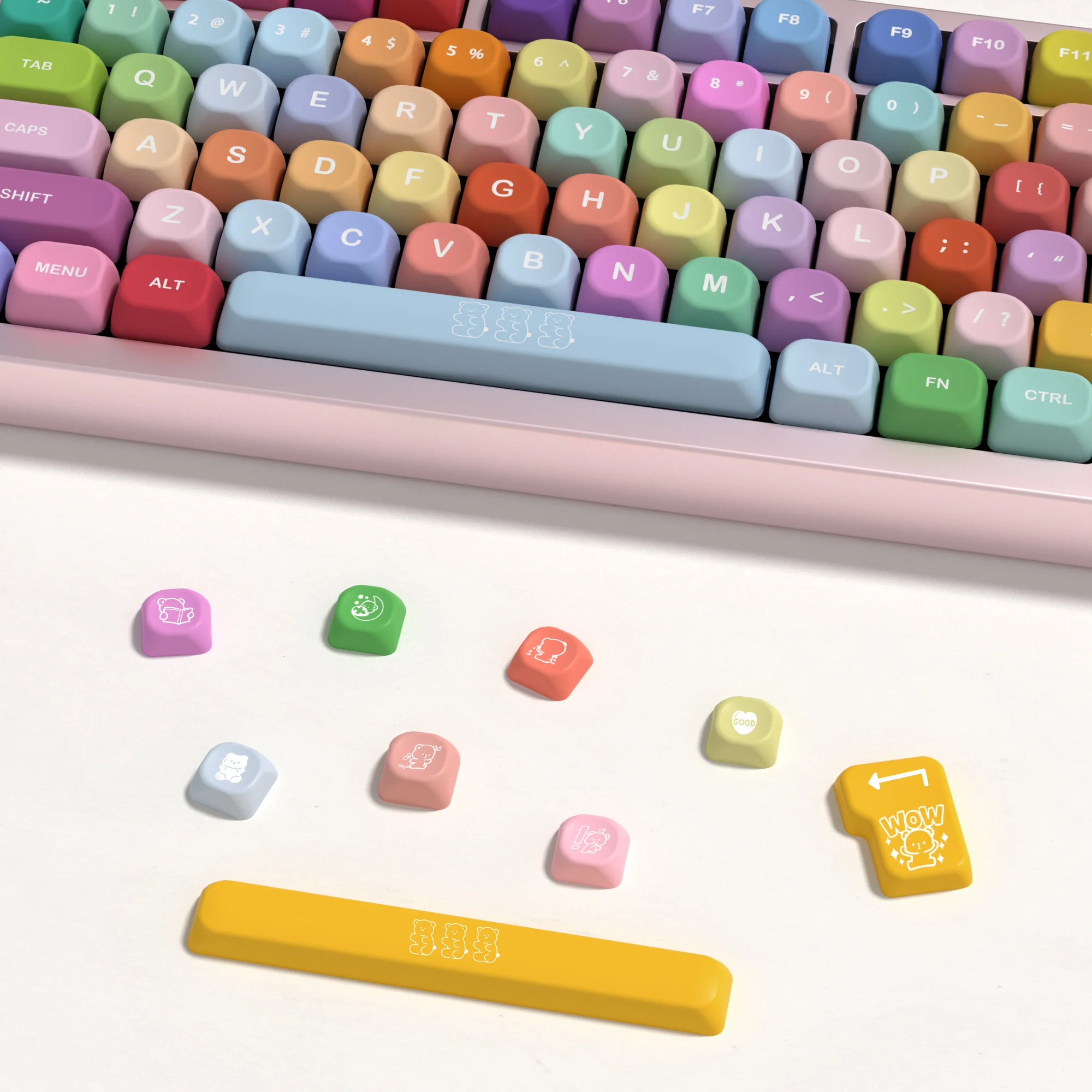 KBDiy 141 Keys PBT KOA Profile Gummy Bears Keycaps Set Color ISO Similar MOA Cute Keycap for Mechanical Keyboards Gaming 7U