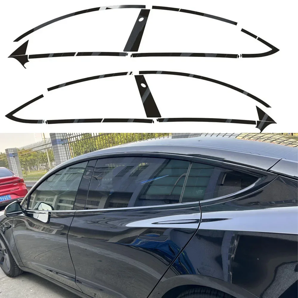 

For Tesla Model 3 2017-2022 PVC Glossy Black Car Window Decorative Strip Stickers Car Exterior Protection Accessories