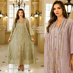 Marocain Abaya Embroidery Sequin Mesh Kaftan Eid Party Dress Ramadan Muslim Women Jalabiya Djellaba Turkey Robe Femme Musulman