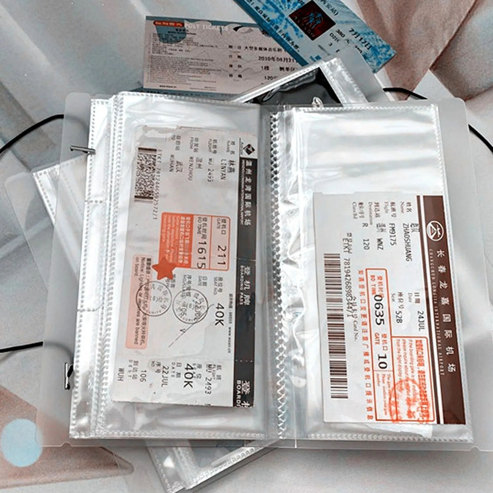 

Tickets Storage Album Transparent Loose Leaf Multi-Functional Movie Plane Portable Storage Book for Cards