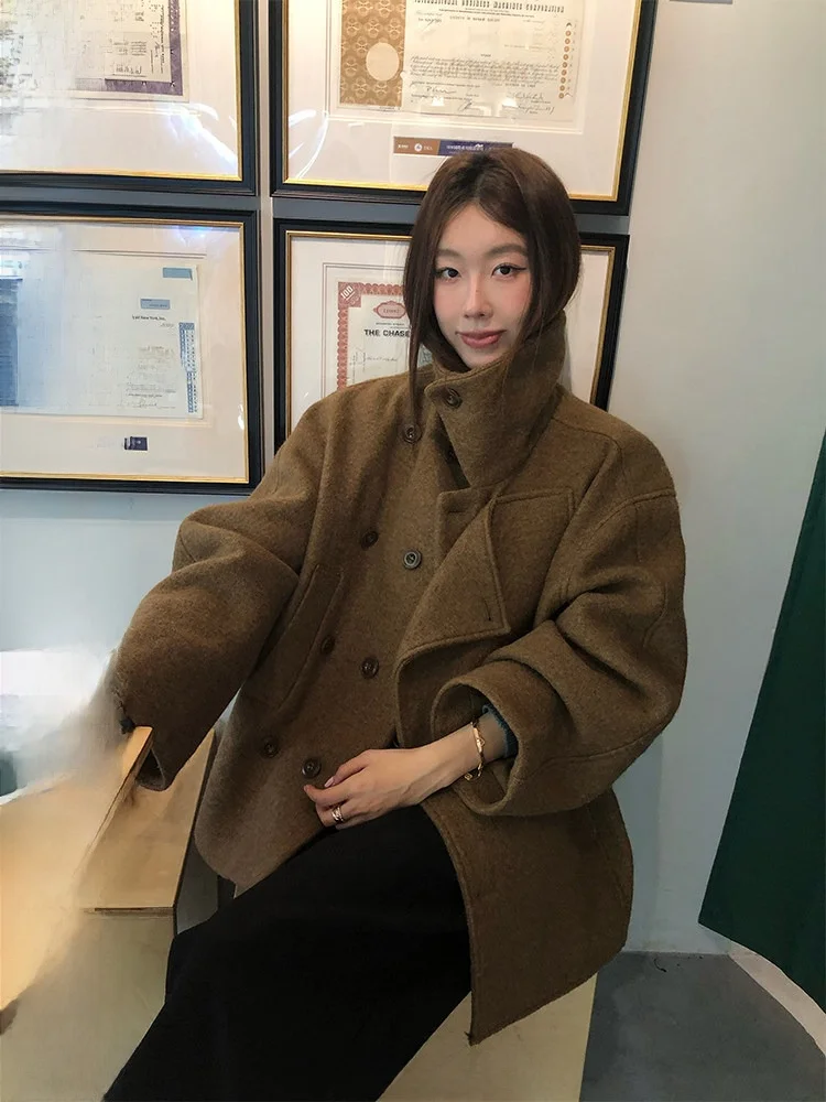 

Пальто Ranwear матовое, высококачественное, из 60% шерсти, с отложным воротником, теплое, с длинными рукавами, прямого кроя, в корейском стиле, женское.