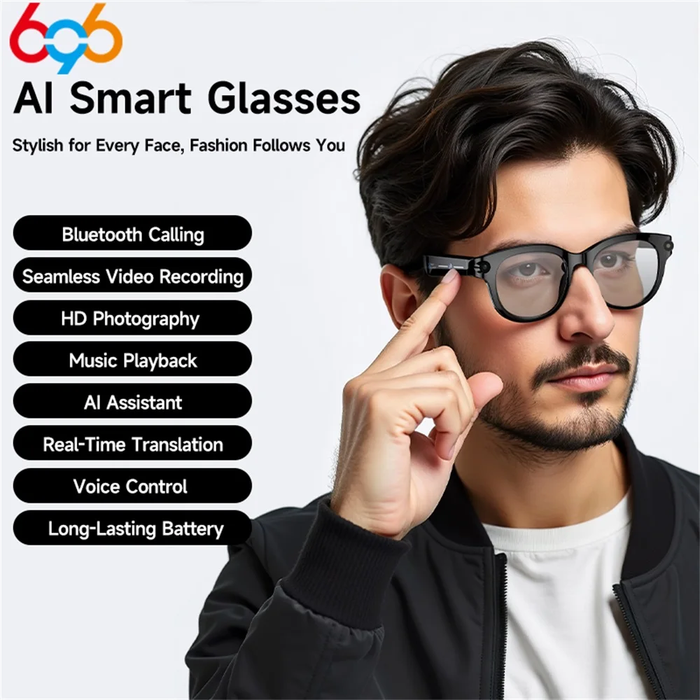 

AI Smart Glasses Real-time Translation Bluetooth Call Sunglasses Dual Camera Shoot Audio Video Music Player Multifunctional Men