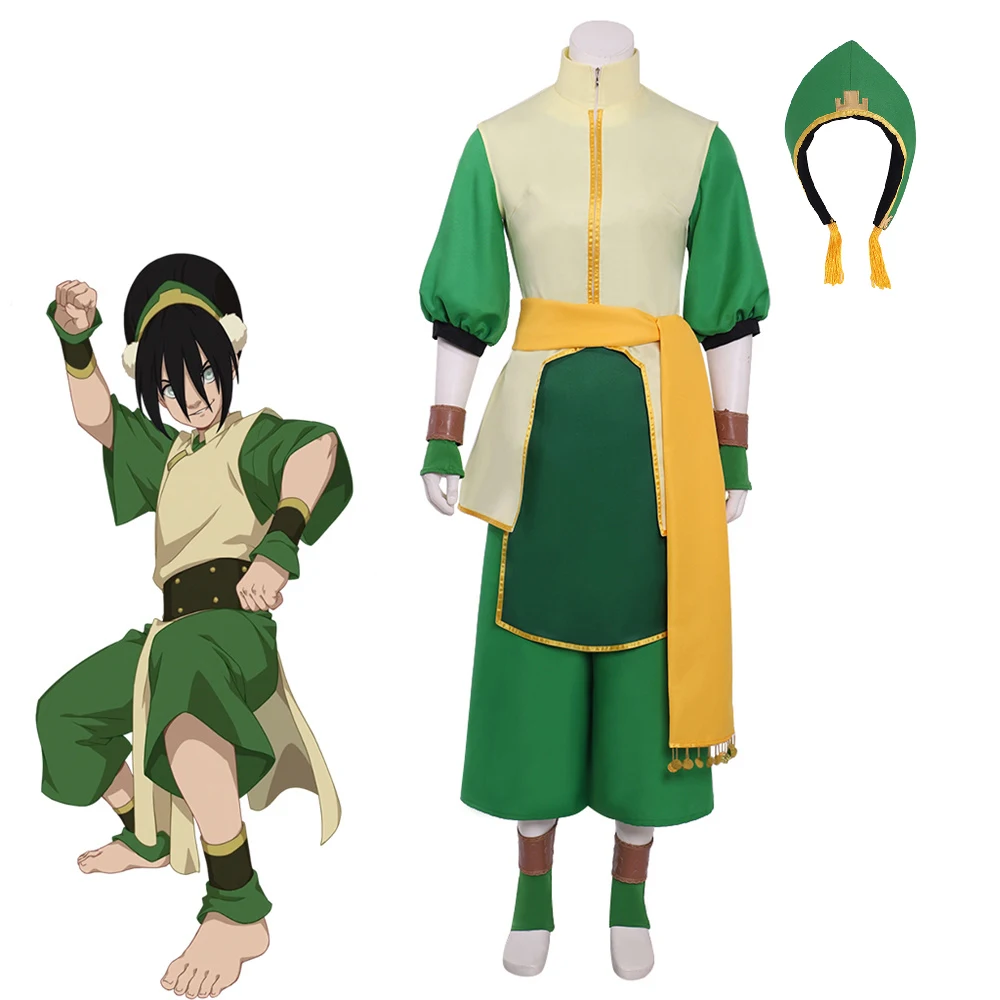 

Anime Avatar The Last Airbender Toph Beifong Cosplay Costume Adult Women Green Uniform Suits Halloween Battle Outfits Custom