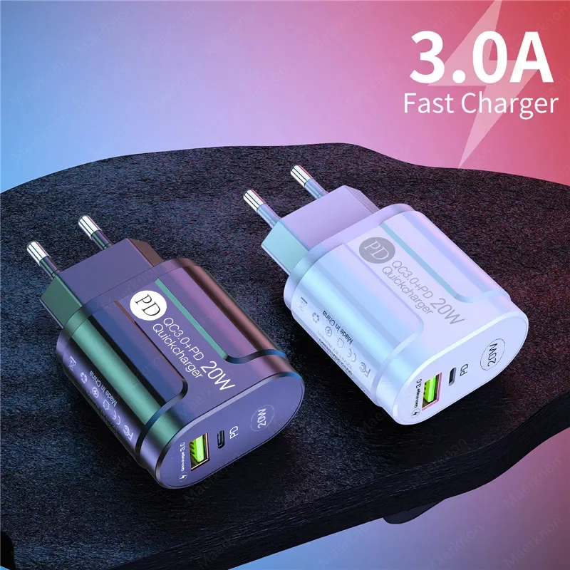 Phone Charger 20W Fast Charging PD USB Type C Charger Quick Charger 3.0 EU/US Plug Wall Charger For Iphone Samsung Xiaomi Huawei