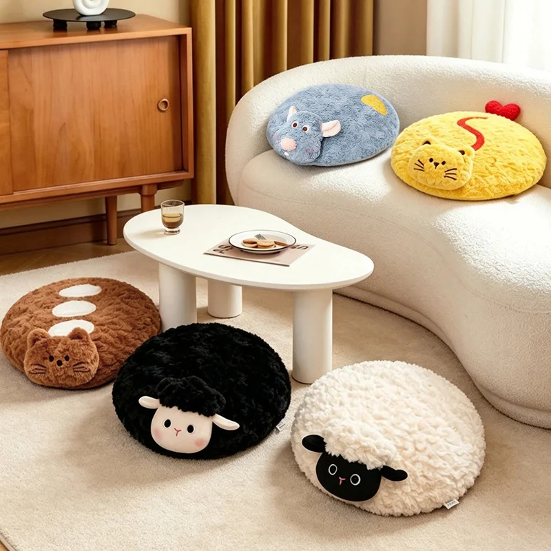 Animal Seat Cushion White Sheep Baguette Cat Cheese Mouse 40cm Memory Foam Chair Pad for Comfortable Office Workspace Seating