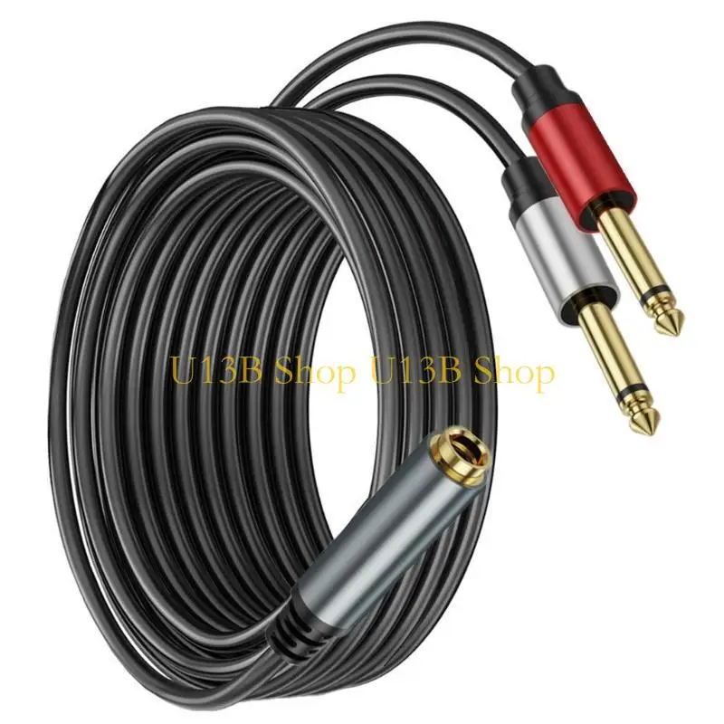 

U13B Quality Gold Plate 6.35mm Female to 2x Mono 6.35mm Male Adapter Splitter Cable