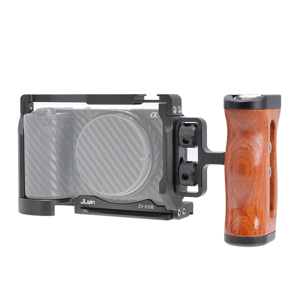 FOTGA ZV-E10 II Camera Cage With Wooden Handle Top Hand Grip Quick Release Plate Cage Kit Protective For Sony ZV-E10 II Camera