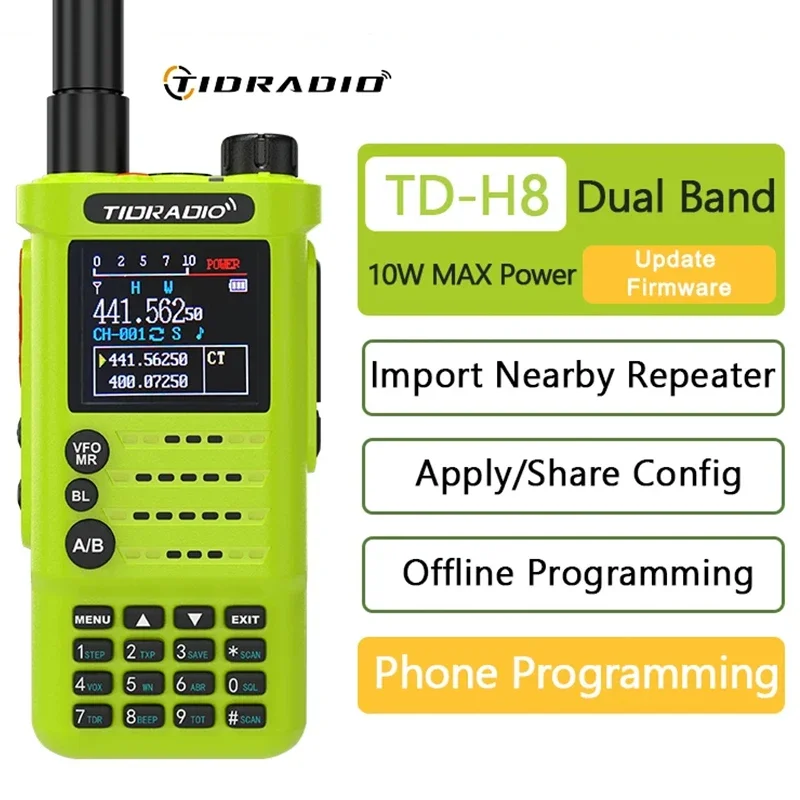 2nd Gen TIDRADIO TD H8 10W Profession Walkie Talkie Long Range  APP Wireless Programming Dual Band VHF UHF USB-C Ham Two Way