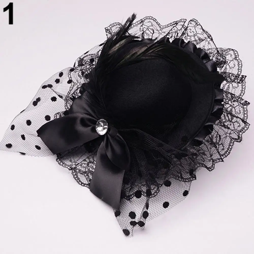 Lady Mini Top Hat Cap Vintage Gothic Bowknot Decor Lace Fascinator Hair Clip Costume Hair Accessory Punk Novelties Hair Clip