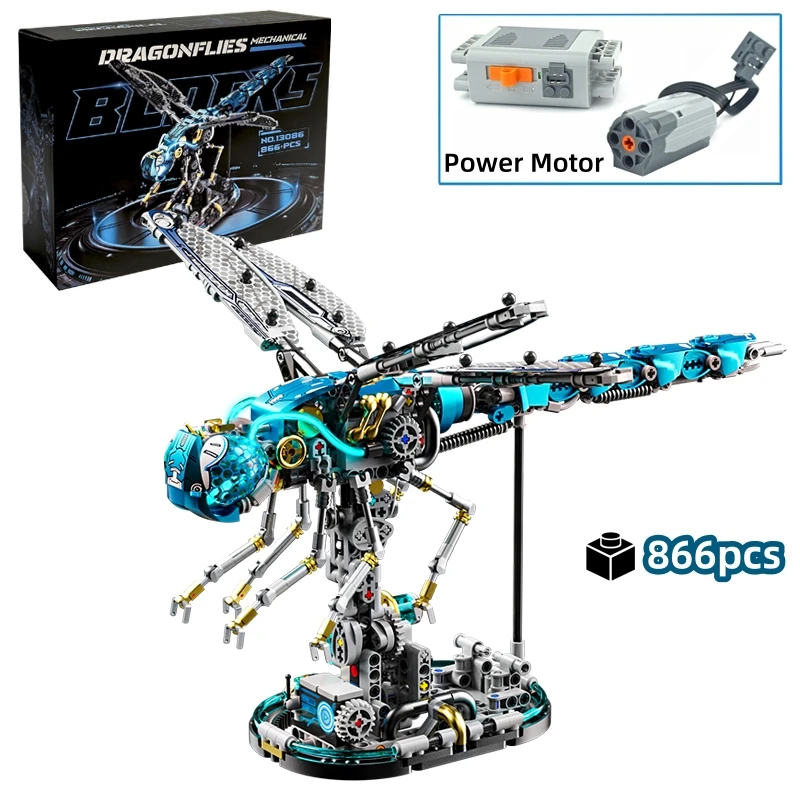FUNXINEE 866Pcs Mechanical Dragonfly Building Set Flapping Wings Insect Series Light Power Module Creative 3D Decor MOC Gift Box