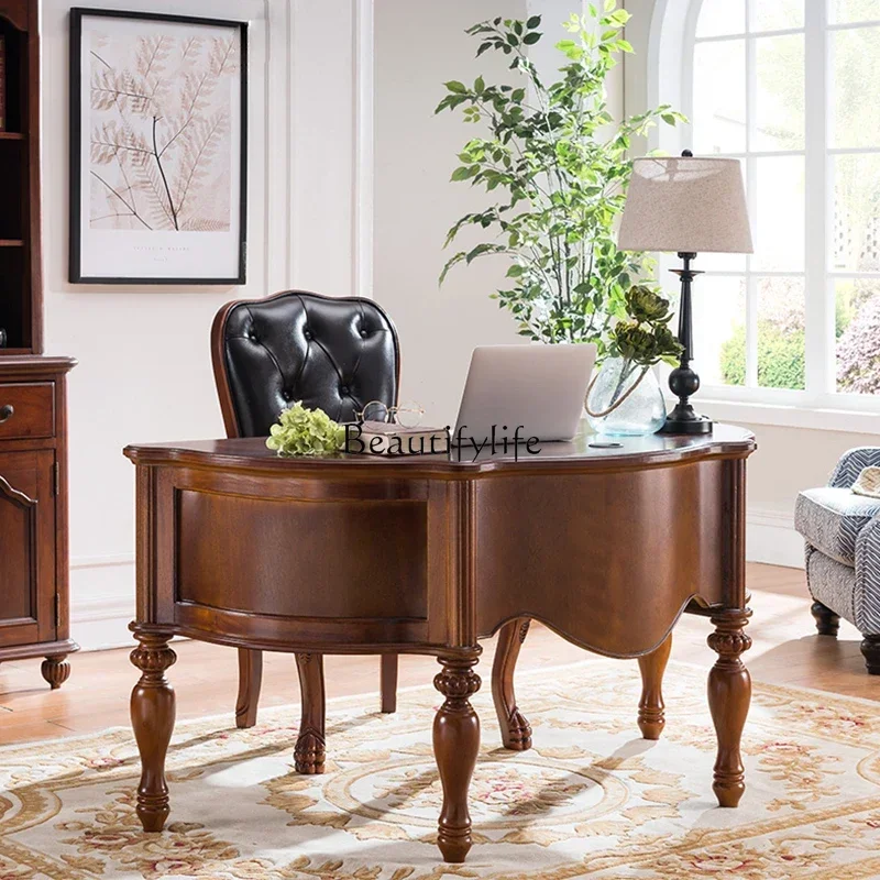 LJYAmerican Country Massivholz 1,5 m gebogener Tisch, Retro-Schreibtisch