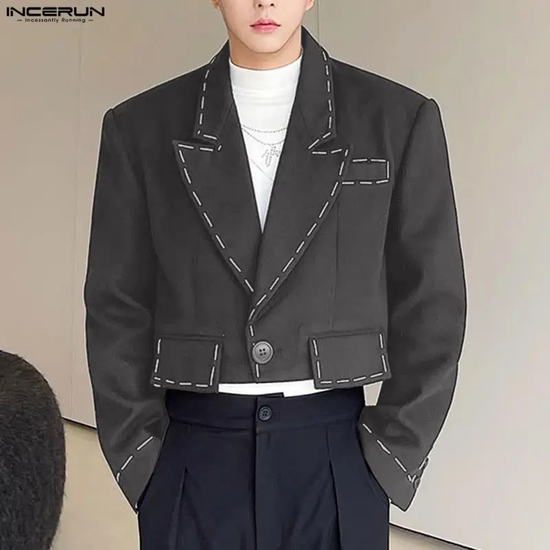 

INCERUN Men Blazer Patchwork Lapel Long Sleeve One Button Casual Male Suit Streetwear Color-block Fashion Crop Blazer Men S-3XL