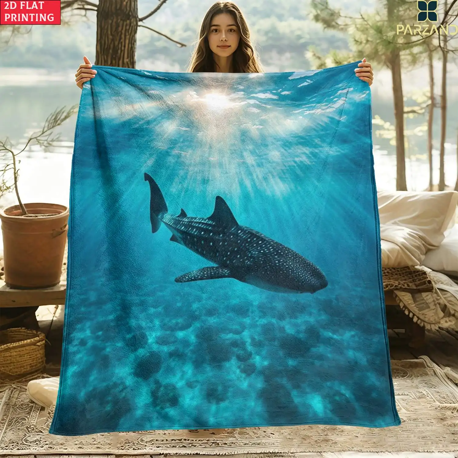 Blue Shark Underwater Ocean Print Fleece Blanket Throw for Sofa Living Room Decor Polyester Beach Gift Waterproof Cozy Home Deco