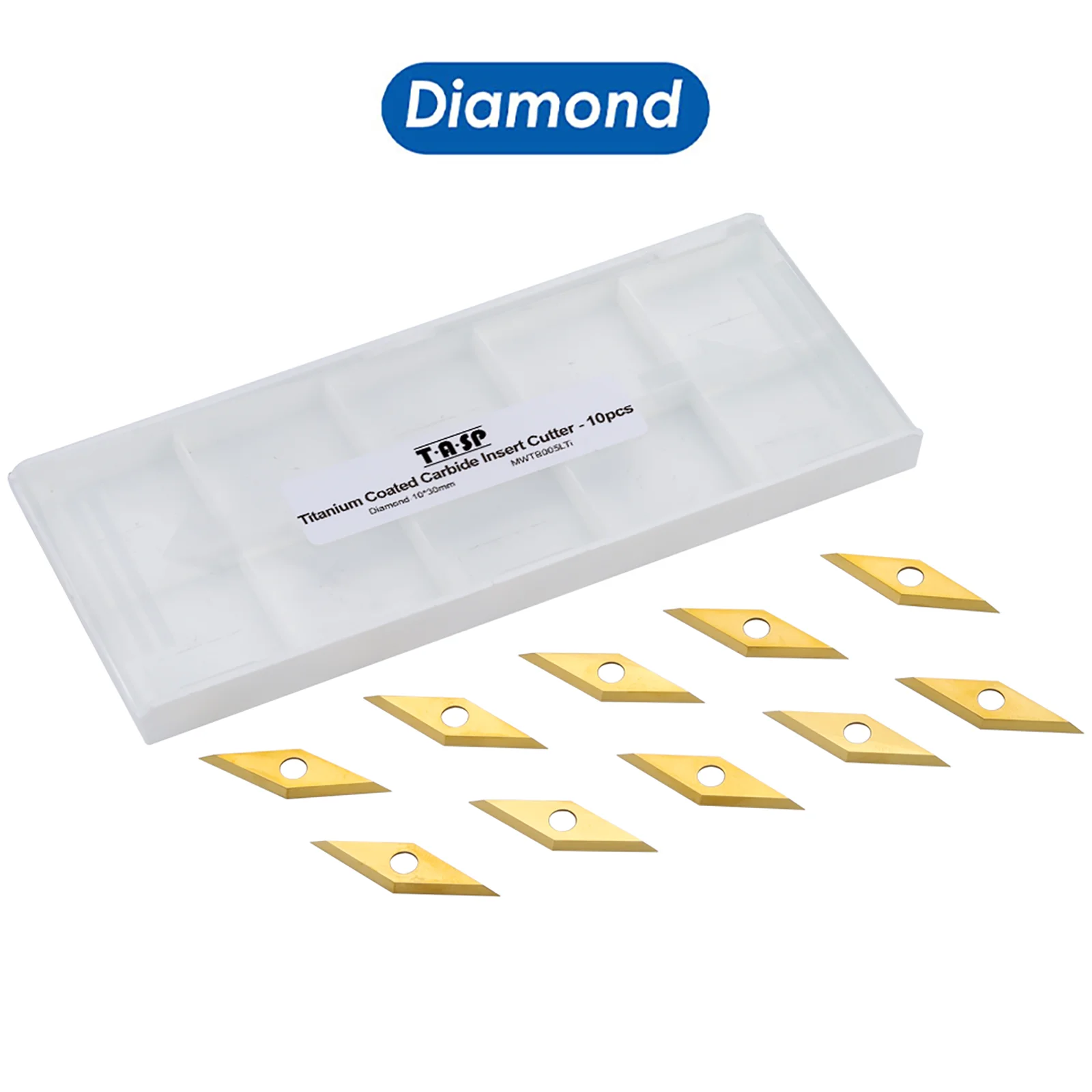 TASP Titanium Coated Carbide Cutter Inserts for Wood Turning Tools, Diamond 10 x 30mm, 10pcs