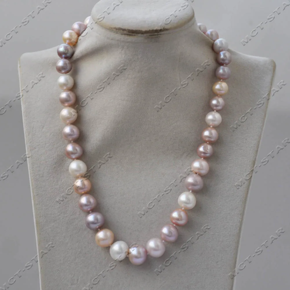 Z14046  17'' round Keshi Edison Pearl Necklace 14mm White Pink Lavender CZ round Keshi Edison Pearl Jewelry
