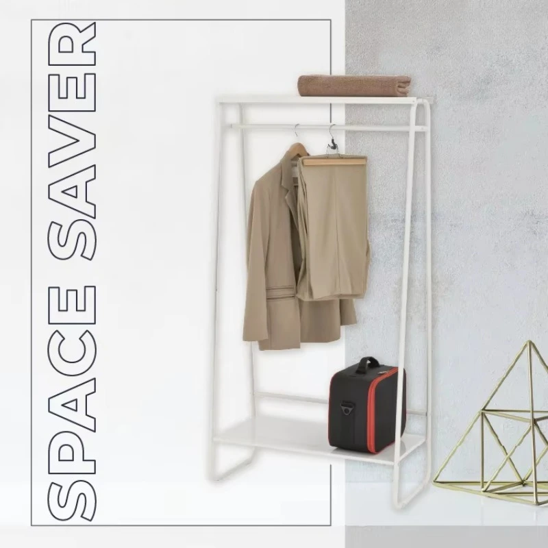 Simple and Modern White Metal Floor-to-ceiling Drying Rack Double Shelf, Space-saving Design, Suitable for Bathroom Wardrobes view 5