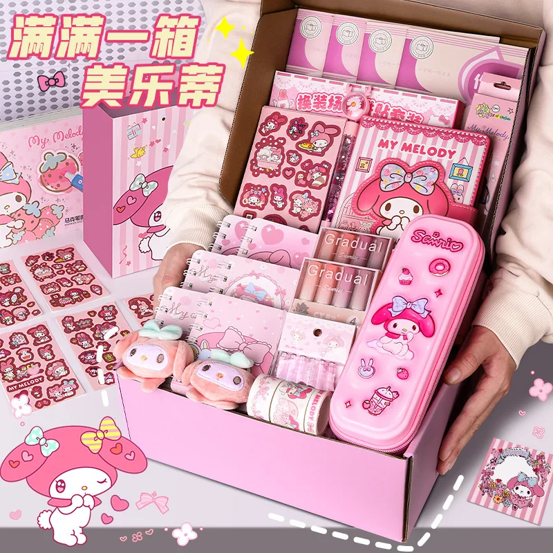 18PCS Miniso Kuromi Students Stationery Set Sanrio MyMelody Stationery Suits Box Girls Kawaii Cartoon Kids School Supplies Gifts