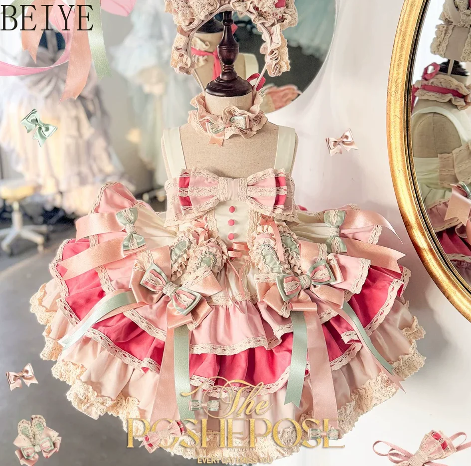 Baby's First Birthday Dress High-end Pink Korean Style Kawaii Princess Dress for Girls Spring/autumn Girls Party Dresses