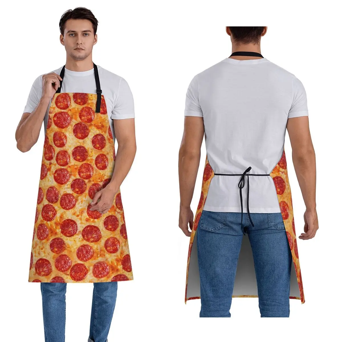 

Realistic Pepperoni Pizza Pattern Aprons Chef Cooking Cuisine Tablier Sleeveless Bib Kitchen Pinafore for Women Men Painting