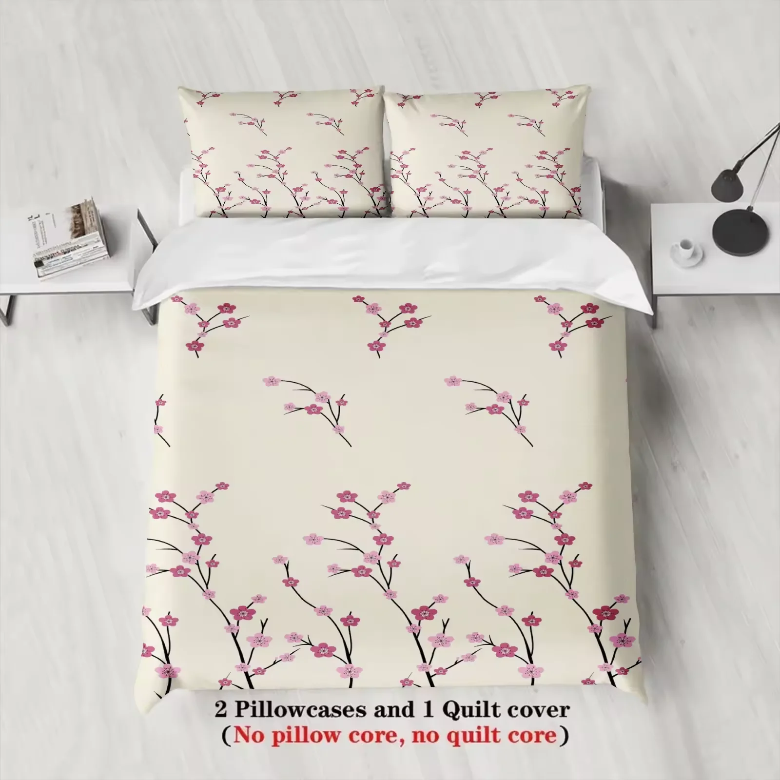 3Pcs bedding set Duvet Cover Set e Style Peach Flower Printed Duvet Cover With 2 Pillowcases Single Twin Queen Size Bedding Set