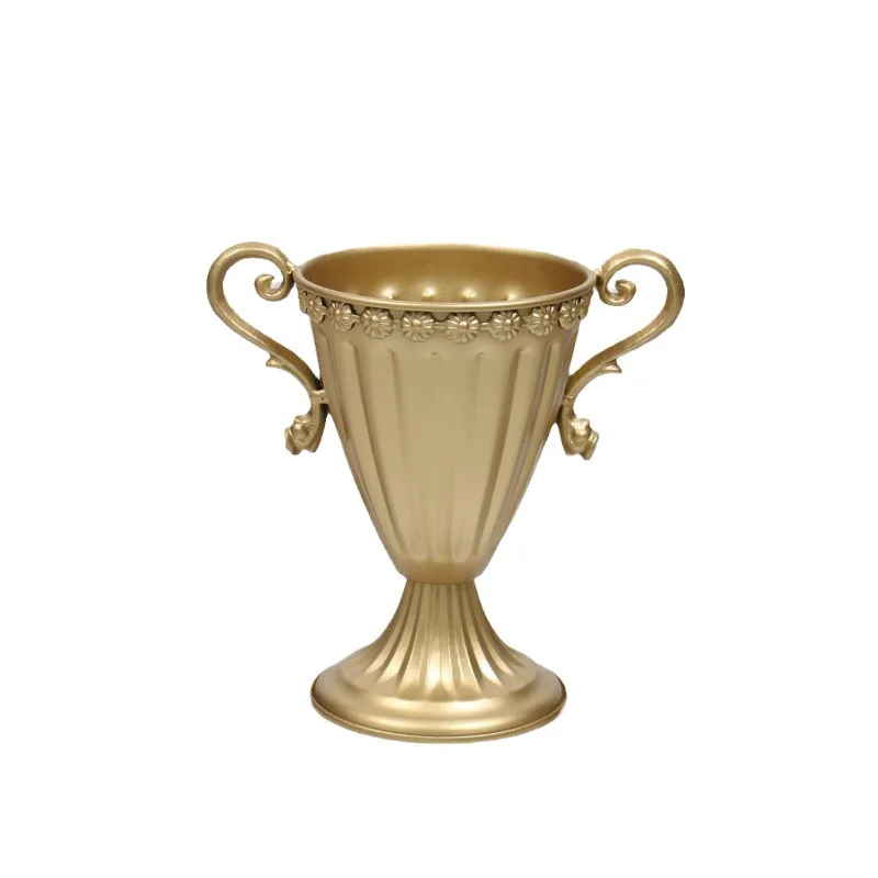 Vintage vase decoration, metal flower pot, dining table center, gold flower planter