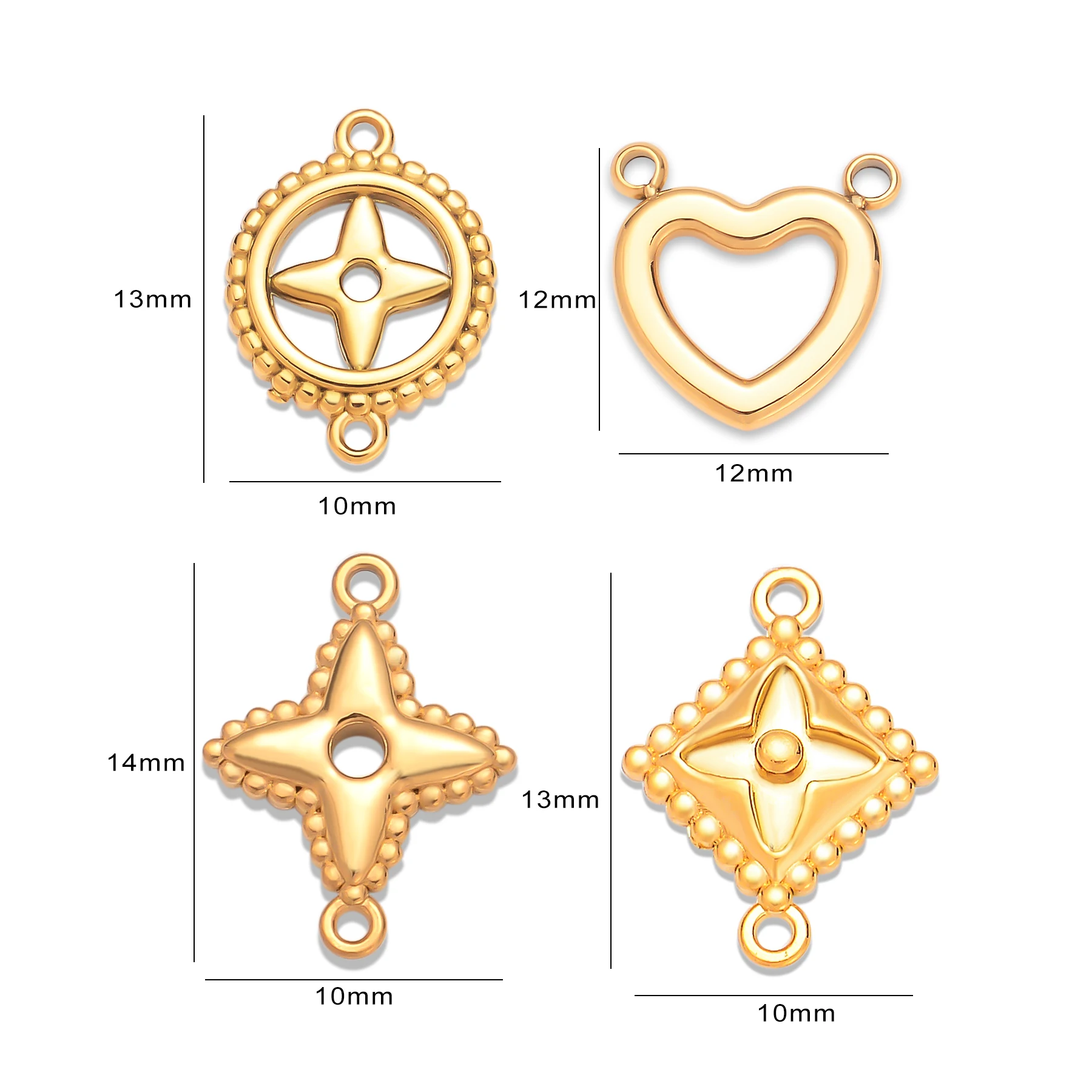 4 Stück/Set Edelstahl Mini-Herz-Blumen-Stern-Verbinder mit zwei Löchern für DIY-Halsketten- und Armband-Schmuckherstellung – Detail 1