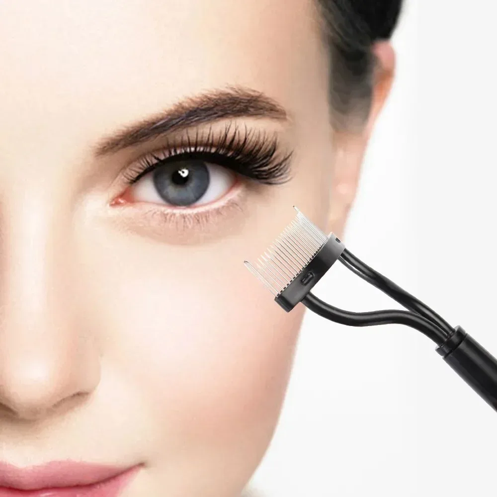 Wimpern-Schönheits-Trennbürste, zusammenklappbar, tragbar, Mascara-Bürste, Wimpernkamm, Wimpern-Wellenbürste, Edelstahl-Wimpern-Kämmwerkzeug