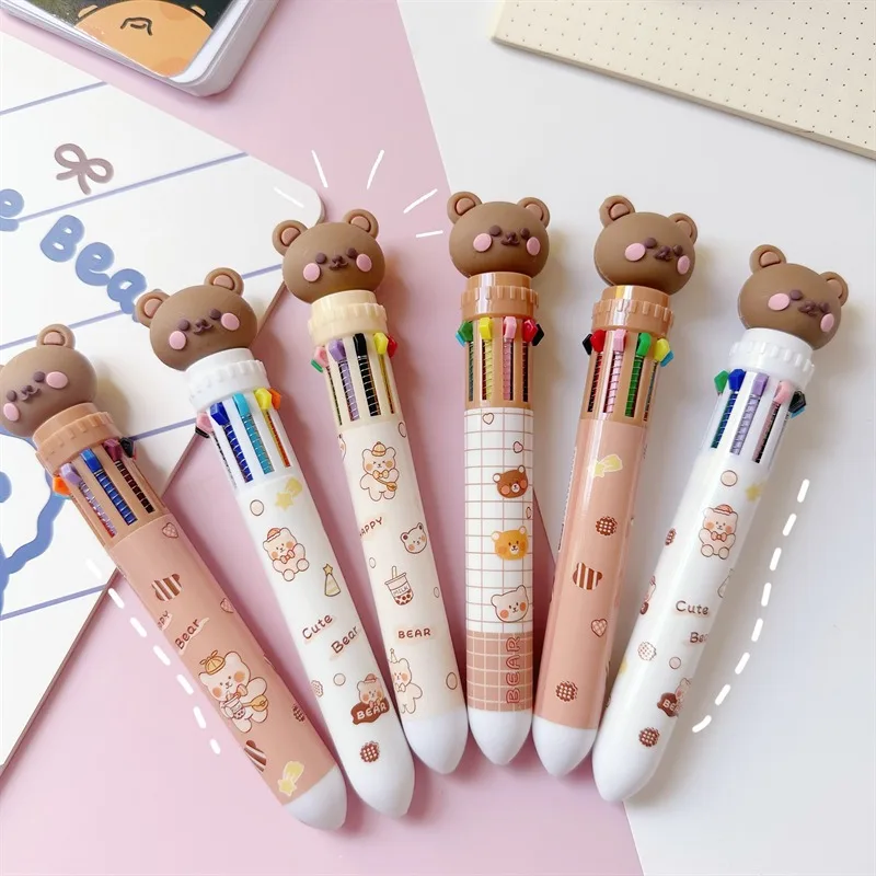 Cartoon Cute Bear Ten Color Ballpoint Pen Kids Favors Happy Birthday Party Gift Christmas Happy New Year Little Bear Pen Present