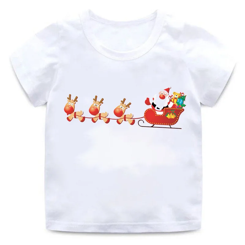 Christmas New Santa Claus Gift Cartoon Printed Boys and Girls Wear White Children's Round Neck T-shirt Short Sleeve Clothes