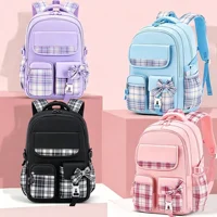 Protecting The Spine Ergonomics Elementary School Students Girls Checkered Backpack Large Capacity Lightweight Waterproof 2