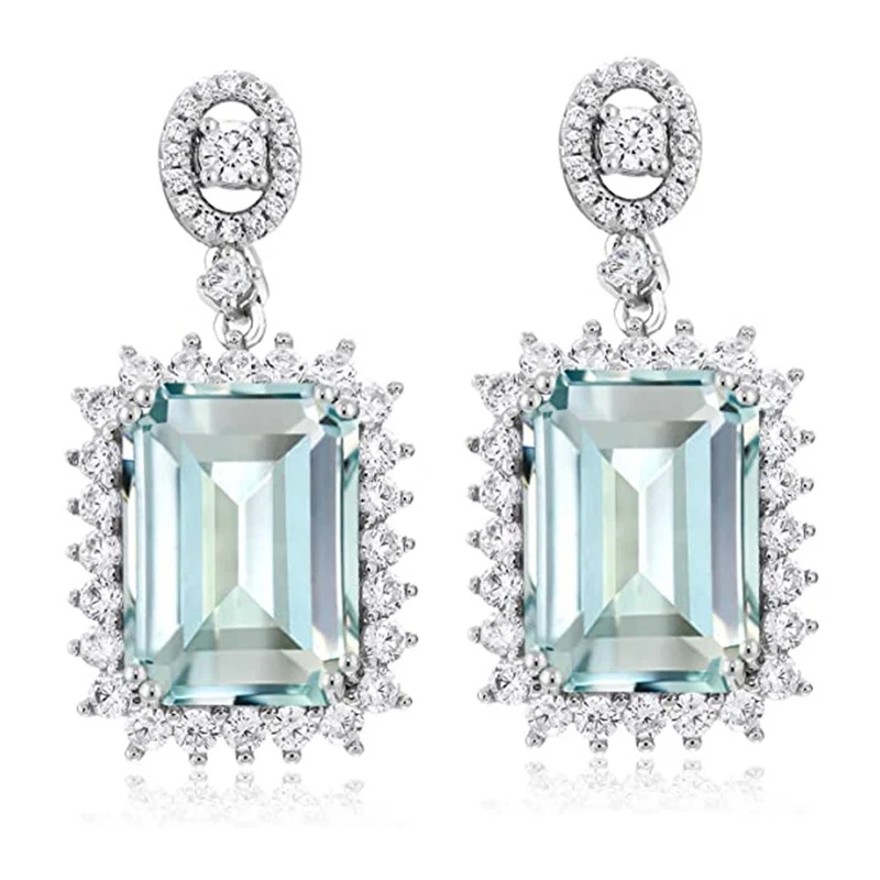 Huitan Aesthetic Light Blue Cubic Zircon Dangle Earrings Women Engagement Wedding Luxury Accessories Fashion Design Ear Jewelry