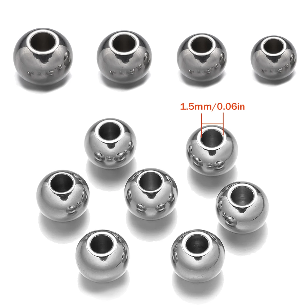 50pcs 4/5/6/8mm Smooth Round Metal Spacer 316 Stainless Steel Ball Loose Beads for DIY Craft Jewelry Neckalce Bracelet Making