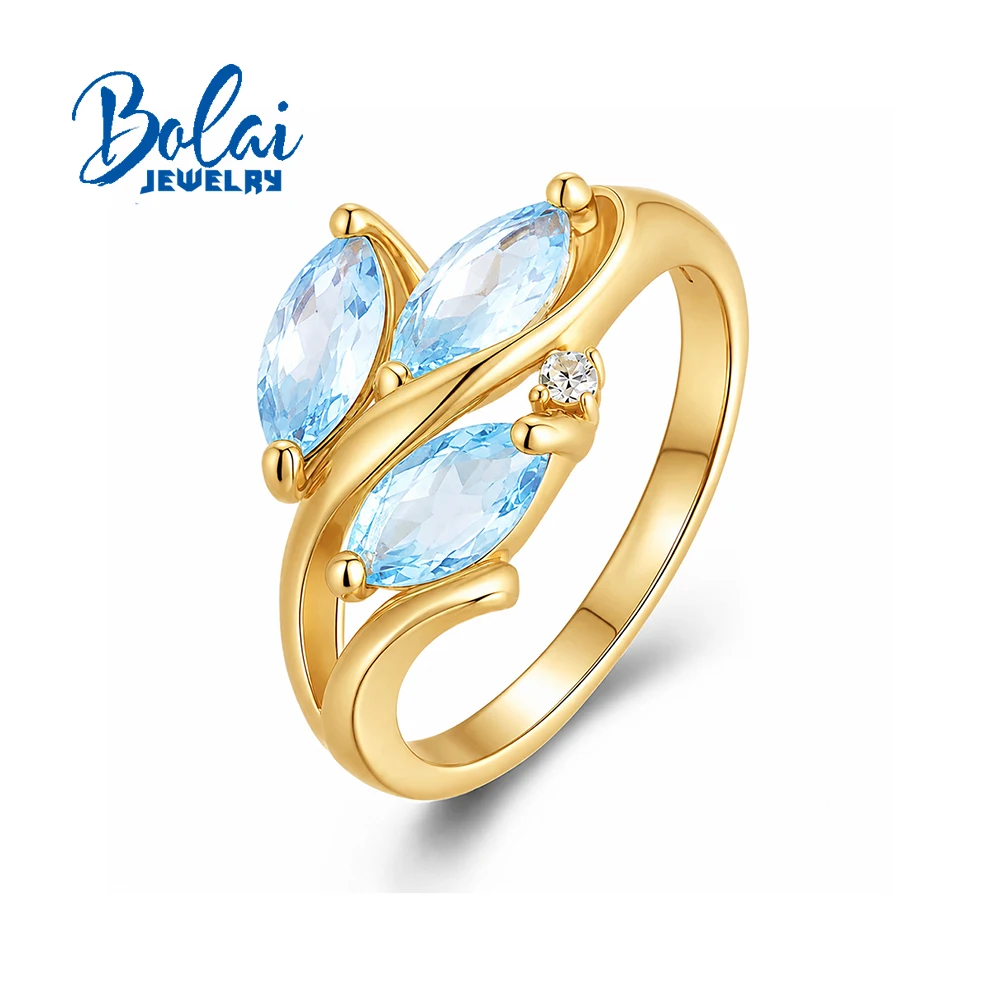 Gorgeous 925 Sterling Silver Women'S Ring Natural Sky Blue Topaz Gemstone Noble Fine Jewelry For Anniversary Engagement Gift
